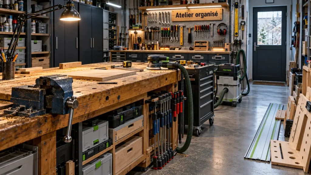 Aménagement atelier bricolage : établi dégagé et outils accessibles