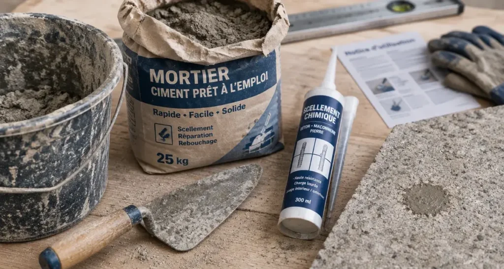 ciment pret a l emploi : truelle, mortier et rebouchage sur béton