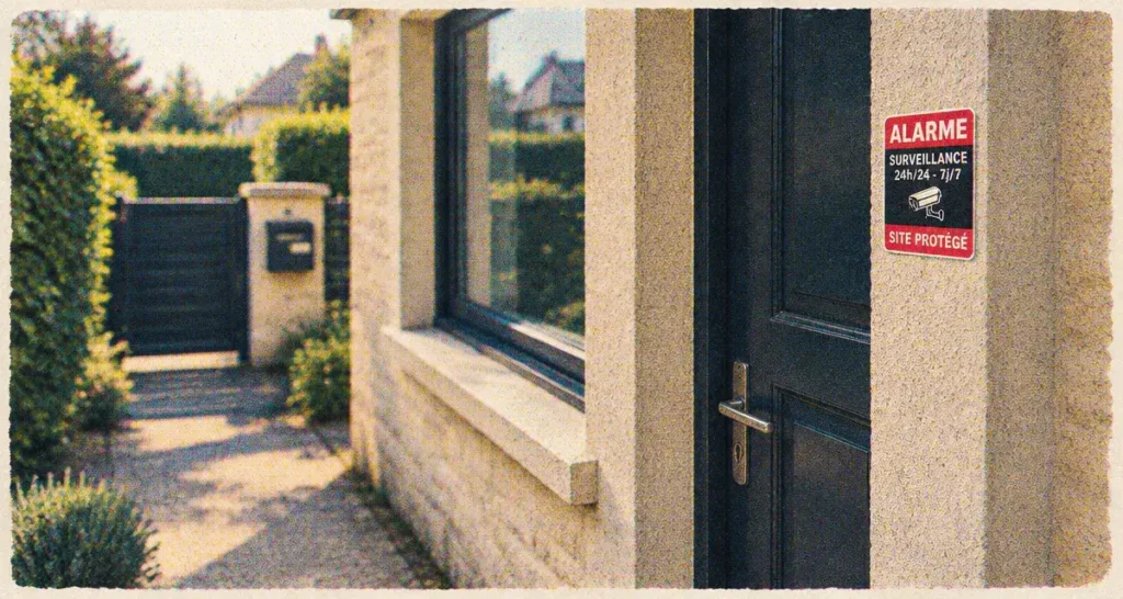 Emplacement autocollant alarme maison sur porte d’entrée