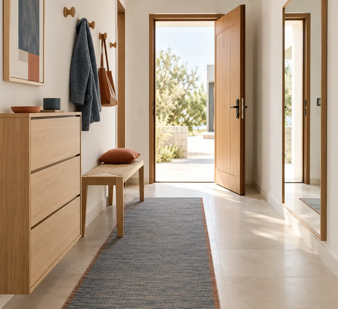 Décoration entrée de maison dans un petit vestibule avec rangements fonctionnels