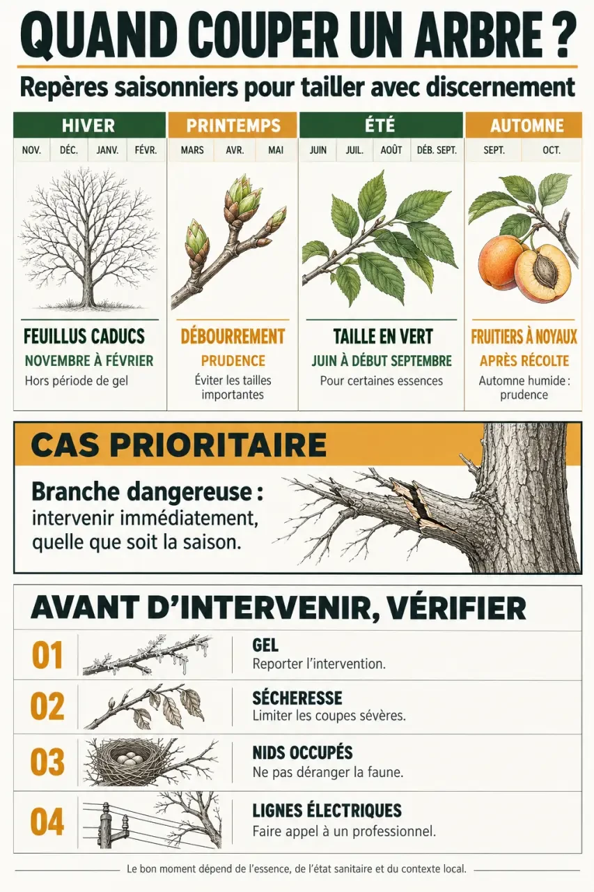 Infographie sur la période coupe arbre selon les saisons et les essences
