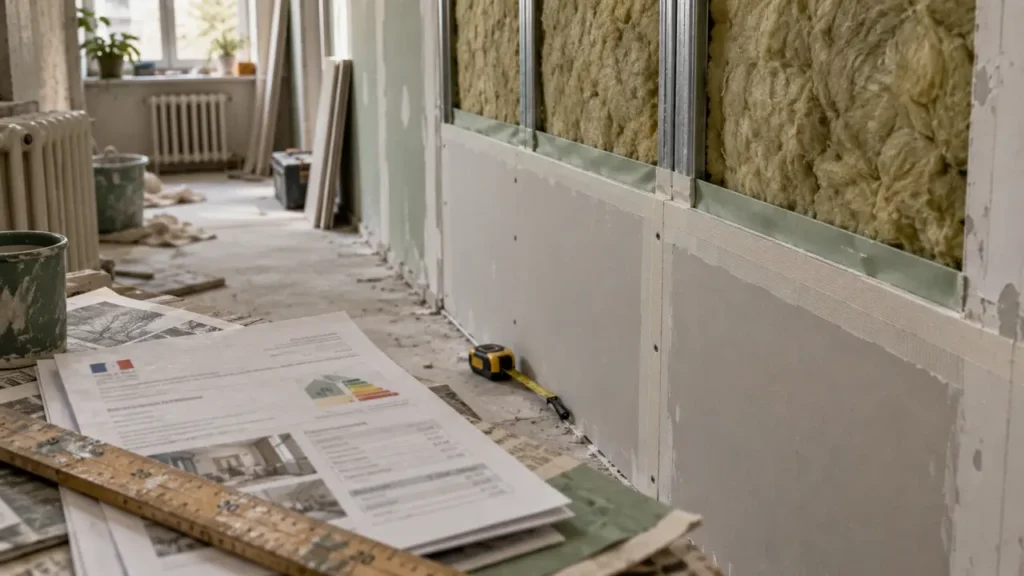 Isolation intérieure mur : doublage de mur avec isolant et parement en rénovation