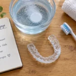 Nettoyage gouttière : gouttière transparente avec eau tiède pour enlever voile et odeurs