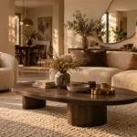 Tendance déco 2025 salon : marron Mocha Mousse, courbes et matières chaleureuses