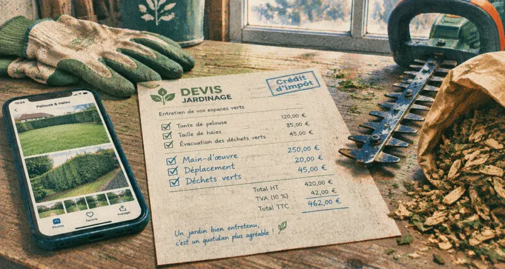 Travaux jardinage : devis avec main-d’œuvre, déplacements et déchets verts